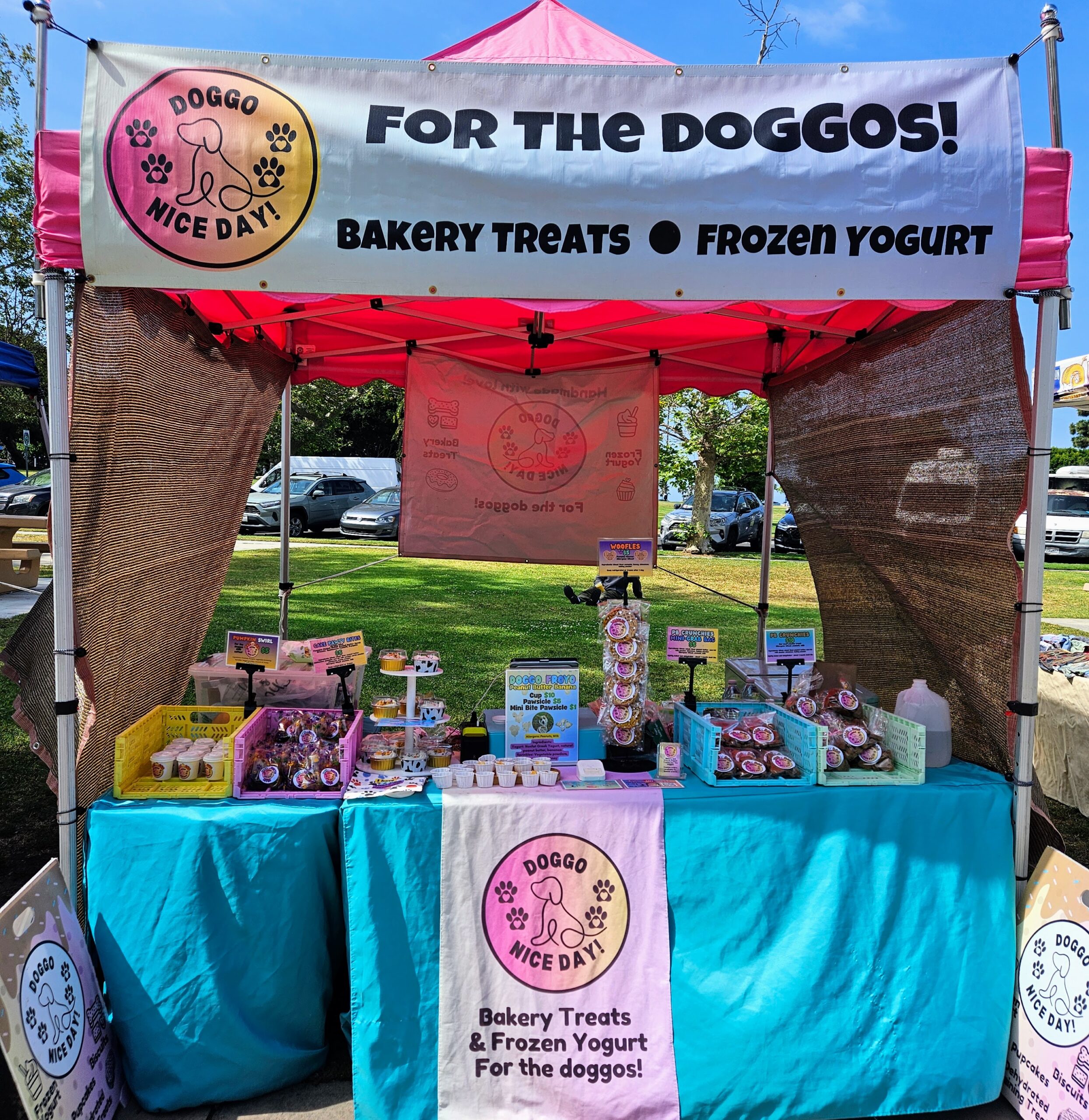 Dog bakery and treat stand at a farmers market
