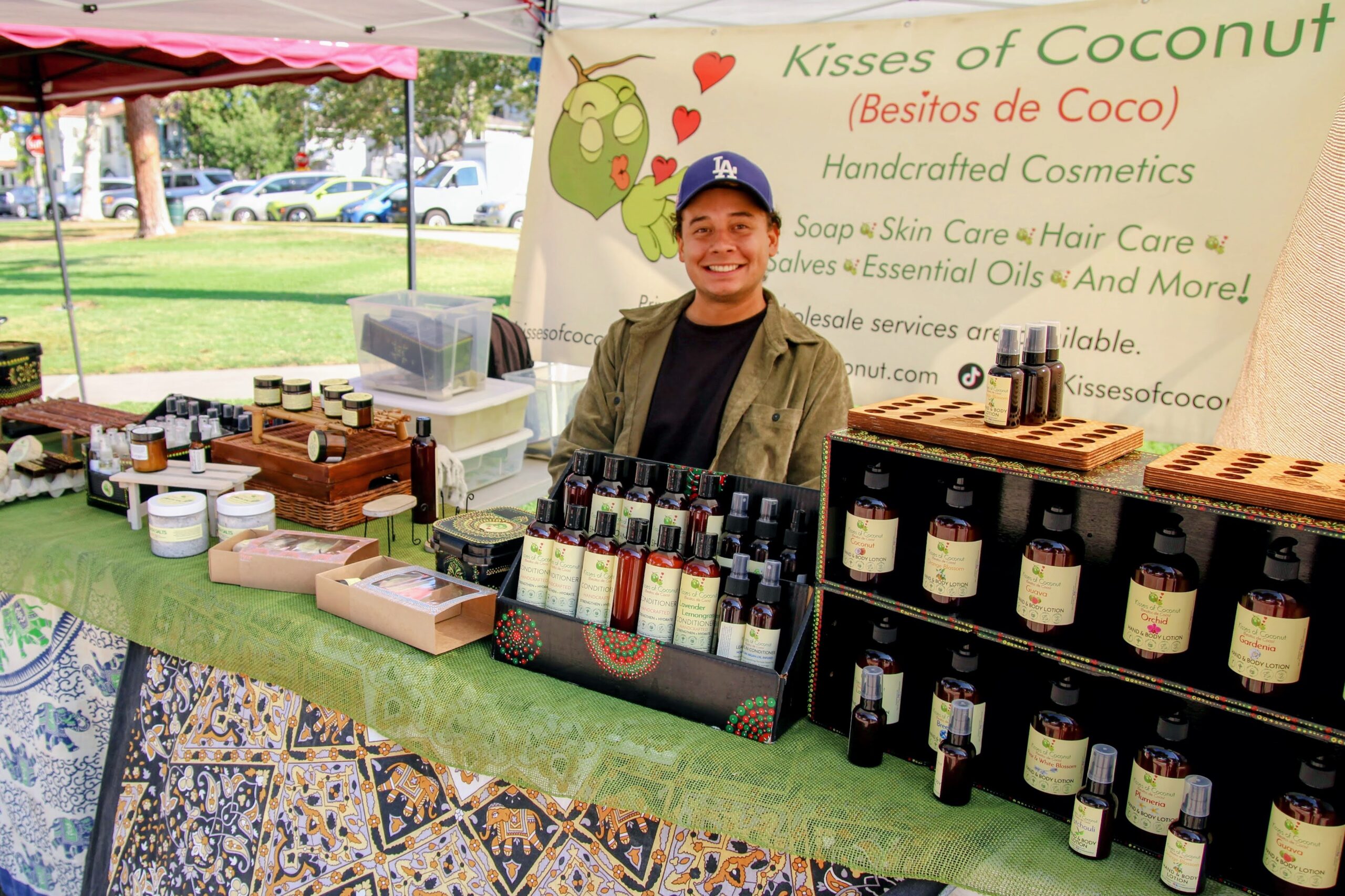 Handmade lotions and skincare at a market stall
