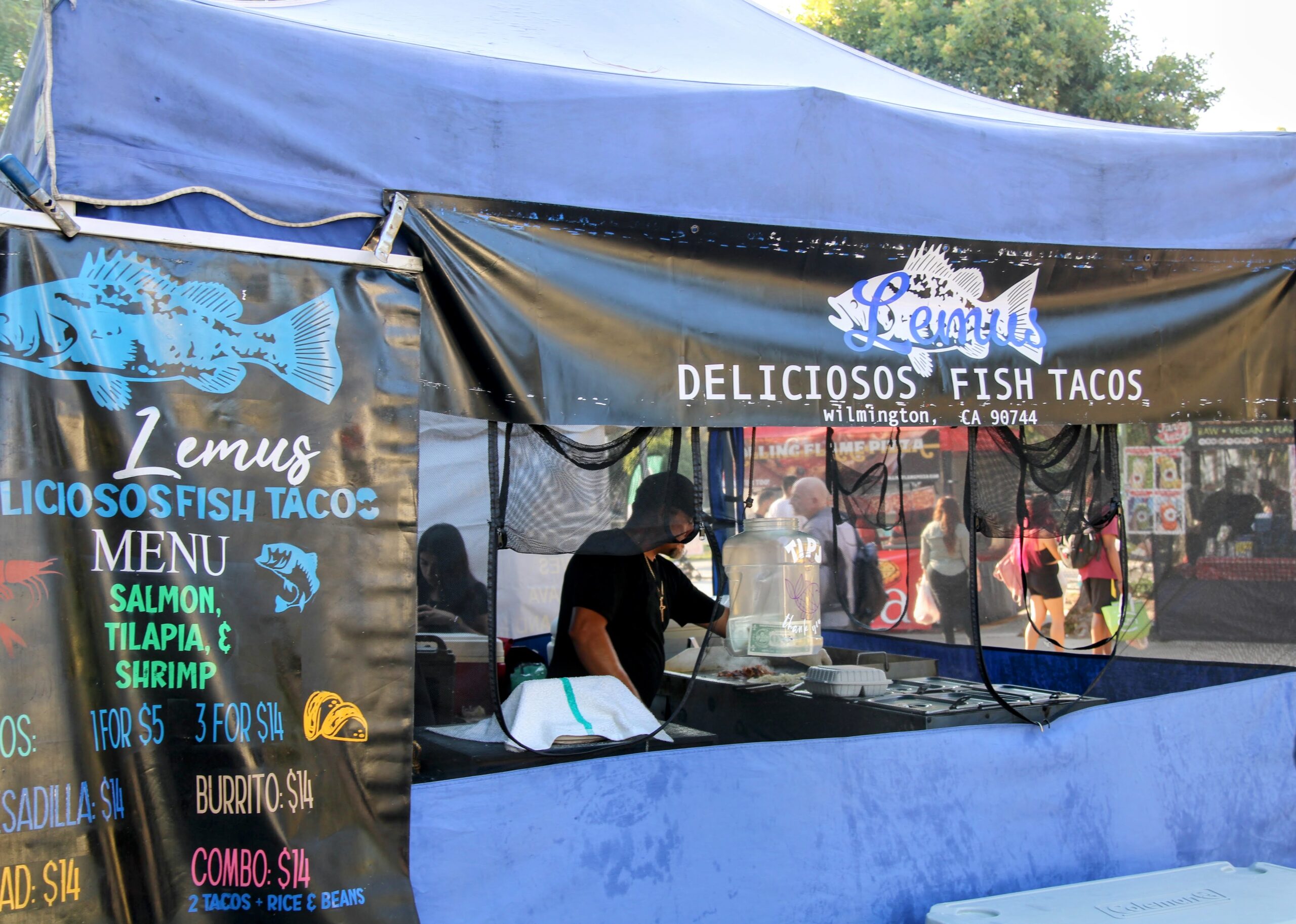 Fish taco food stall at a farmers market