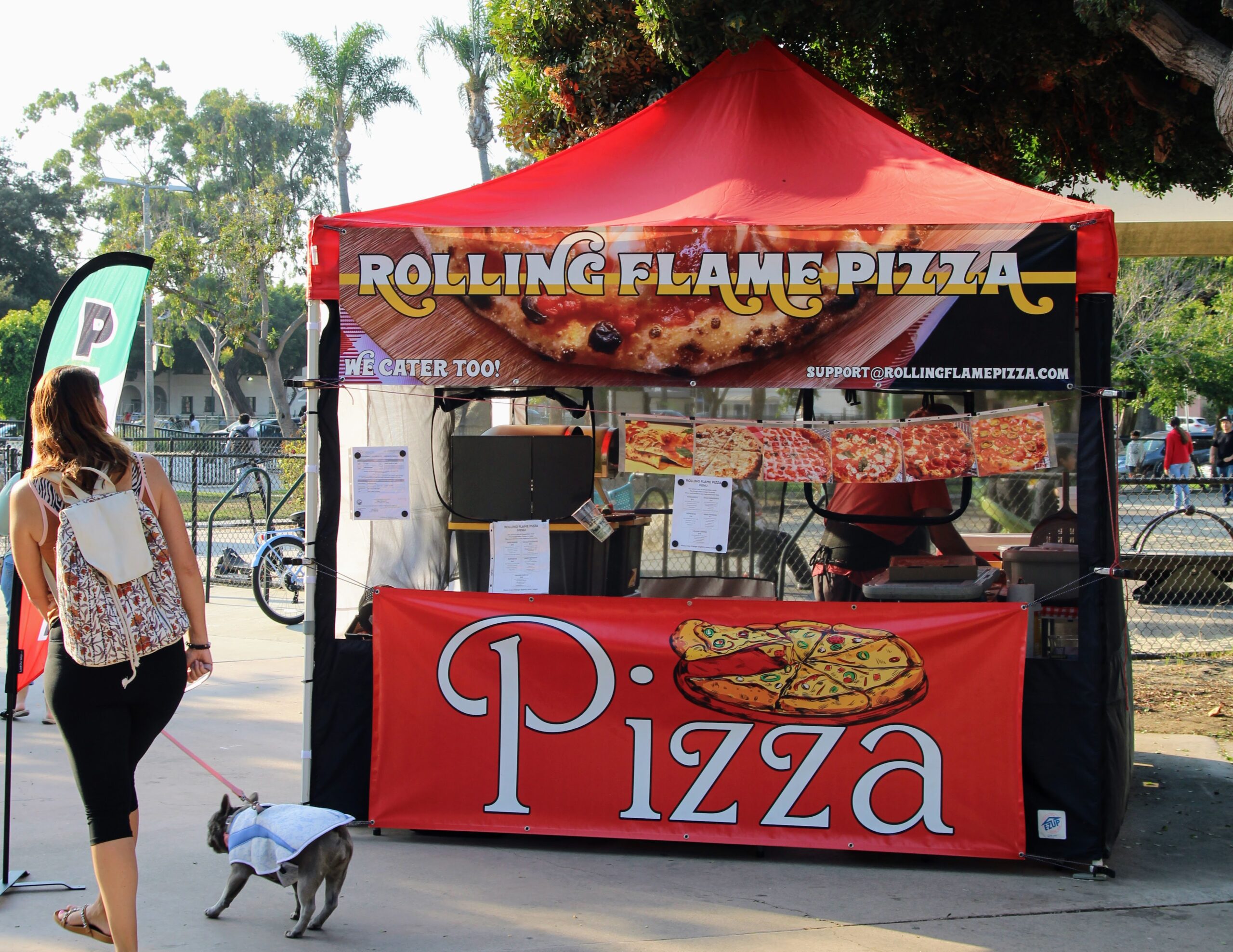 Pizza tent and food stall at the market